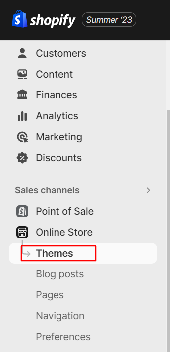 Themes option in shopify