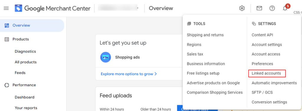 Google ad account link in merchant center